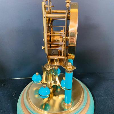 LOT 167: Set of Two (2) Schatz Glass Domed Mechanical 400 Day Clocks - Turquoise and Black Diamond Face