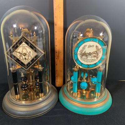 LOT 167: Set of Two (2) Schatz Glass Domed Mechanical 400 Day Clocks - Turquoise and Black Diamond Face