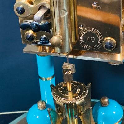 LOT 167: Set of Two (2) Schatz Glass Domed Mechanical 400 Day Clocks - Turquoise and Black Diamond Face