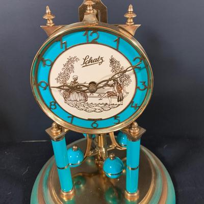 LOT 167: Set of Two (2) Schatz Glass Domed Mechanical 400 Day Clocks - Turquoise and Black Diamond Face