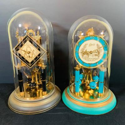 LOT 167: Set of Two (2) Schatz Glass Domed Mechanical 400 Day Clocks - Turquoise and Black Diamond Face
