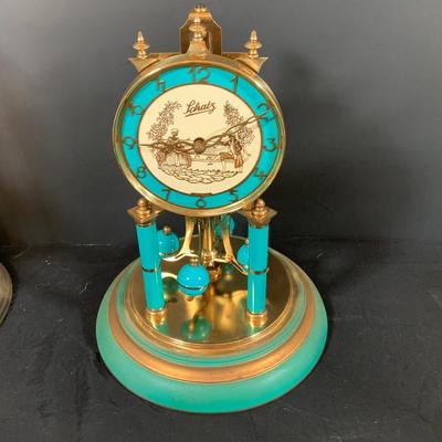 LOT 167: Set of Two (2) Schatz Glass Domed Mechanical 400 Day Clocks - Turquoise and Black Diamond Face