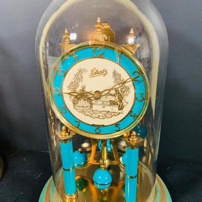 LOT 167: Set of Two (2) Schatz Glass Domed Mechanical 400 Day Clocks - Turquoise and Black Diamond Face