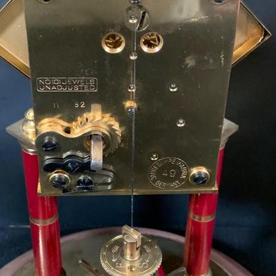 LOT 168; Collection of Two (2) Glass Domed Anniversary Clocks - Red Diamond Faced Clock by Schatz and Cooper Colored Clocky by...