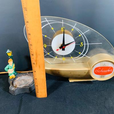 LOT 172: Schaefer Beer Atomic Clock/Light Budweiser and Schmid’s Beer Coasters, Cast iron Ashtray and More