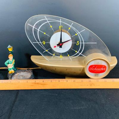 LOT 172: Schaefer Beer Atomic Clock/Light Budweiser and Schmid’s Beer Coasters, Cast iron Ashtray and More