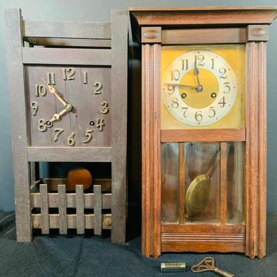 LOT 173: Set of Two (2) Wall Clocks - Mission Clock and Wood Wall Clock