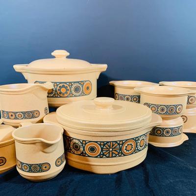 LOT 1754: Assortment of Kiln Craft Bacchus Ceramic Serving Pieces Including Soup Crocks , Serving /Bowls with Lids, Creamers and Sugar...