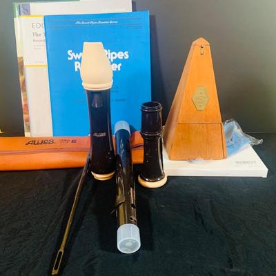 LOT 175; Vintage Aulos Tenor Recorder with Case and Accessories; Marisela Metronome, and Books