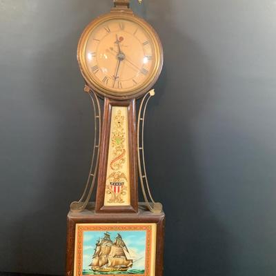 LOT 177: Vintage Banjo Style Techron Nautical Themed Electric Wall Clock Ship’s Wheel Barometer and Vintage Selsi Forecaster Barometer