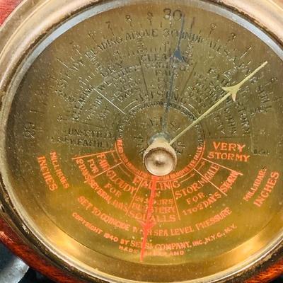 LOT 177: Vintage Banjo Style Techron Nautical Themed Electric Wall Clock Ship’s Wheel Barometer and Vintage Selsi Forecaster Barometer