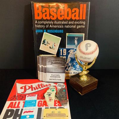 LO 178: Collection of Vintage Phillies Baseball Memorabilia and More Including a Ball, Ticket and Program and Vintage Beginning Baseball...