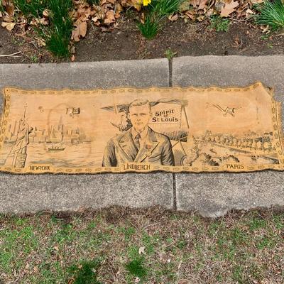 LOT 180: Vintage Charles Lindbergh Tapestry Commemorating the First Trans-Atlantic Flight