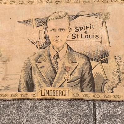 LOT 180: Vintage Charles Lindbergh Tapestry Commemorating the First Trans-Atlantic Flight