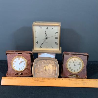 LOT 181: Collection of Vintage/Antique Travel Clocks and More Including Waltham and Doxa 8 Day, Travel Clocks, Concord Battery Operated...