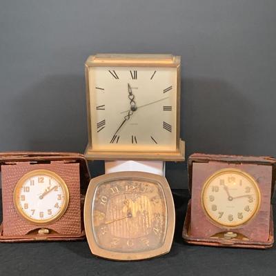 LOT 181: Collection of Vintage/Antique Travel Clocks and More Including Waltham and Doxa 8 Day, Travel Clocks, Concord Battery Operated...