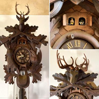 LOT 244: Cuendet Musical Movement Cuckoo Clock "Die Muhle Im Schwarzwald Holzhackerub'n Marsch 3695-96"