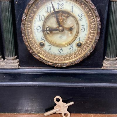 LOT 246: Antique Ansonia Mantle Clock with Key