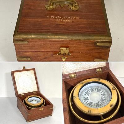 LOT 258: C. Plath, Hamburg Germany Compass in Wooden Box