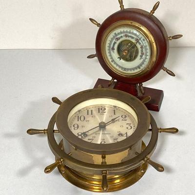 LOT 259: Vintage Seth Thomas Brass Helmsman E537-001 and Made in Western Germany Nautical Barometer