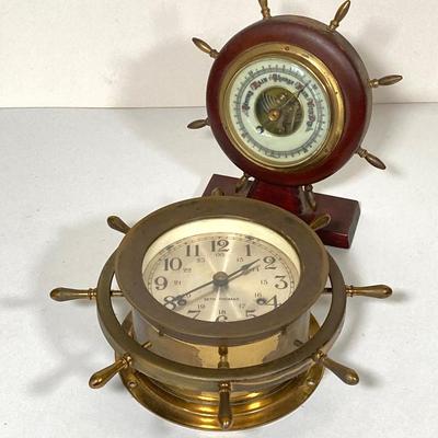 LOT 259: Vintage Seth Thomas Brass Helmsman E537-001 and Made in Western Germany Nautical Barometer