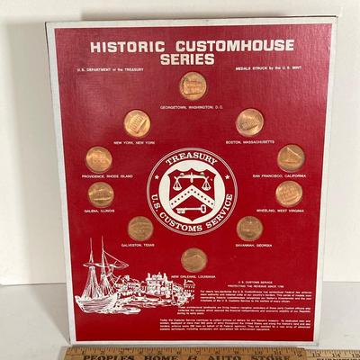 LOT 264: Vintage Historic Customhouse Series - Treasury U.S. Customs Service Coins with Display Board