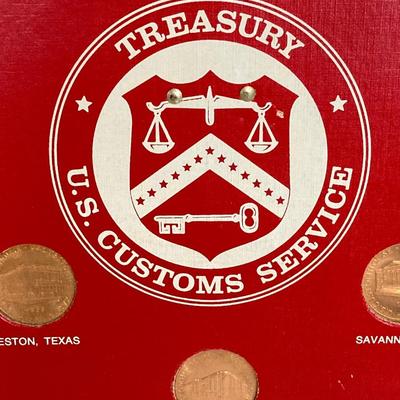 LOT 264: Vintage Historic Customhouse Series - Treasury U.S. Customs Service Coins with Display Board