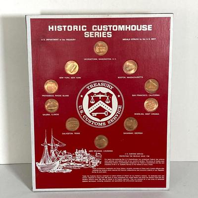 LOT 264: Vintage Historic Customhouse Series - Treasury U.S. Customs Service Coins with Display Board