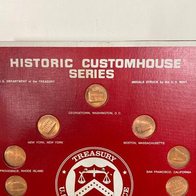 LOT 264: Vintage Historic Customhouse Series - Treasury U.S. Customs Service Coins with Display Board