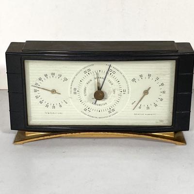 LOT 265: Mid-Century Modern Brass Bulova Table / Desk Clock and Airguide Table / Desk Barometer