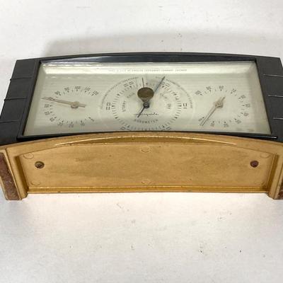 LOT 265: Mid-Century Modern Brass Bulova Table / Desk Clock and Airguide Table / Desk Barometer