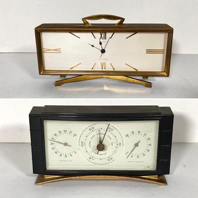 LOT 265: Mid-Century Modern Brass Bulova Table / Desk Clock and Airguide Table / Desk Barometer