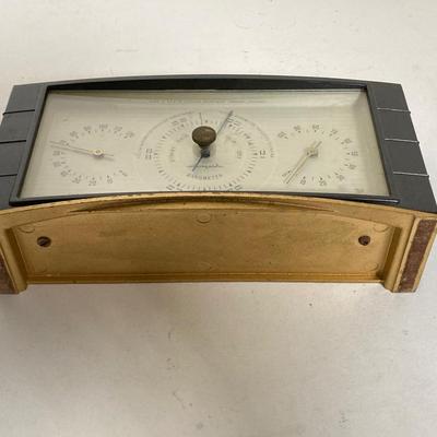 LOT 265: Mid-Century Modern Brass Bulova Table / Desk Clock and Airguide Table / Desk Barometer