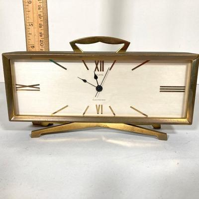 LOT 265: Mid-Century Modern Brass Bulova Table / Desk Clock and Airguide Table / Desk Barometer