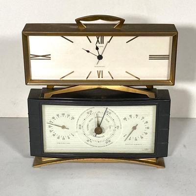 LOT 265: Mid-Century Modern Brass Bulova Table / Desk Clock and Airguide Table / Desk Barometer