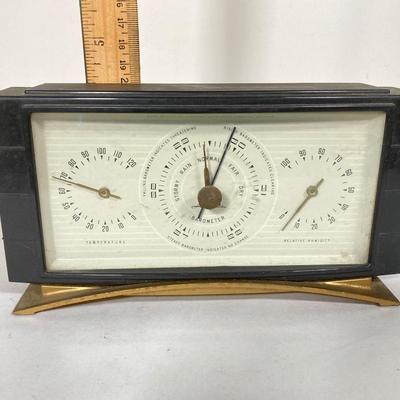 LOT 265: Mid-Century Modern Brass Bulova Table / Desk Clock and Airguide Table / Desk Barometer