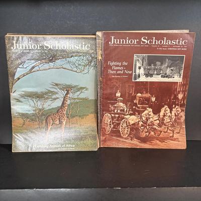 LOT 273: Vintage Scouting Sash w/Badges, Books, Scarf etc., Junior Scholastic Magazines & American Red Cross Canoeing & First-Aid...