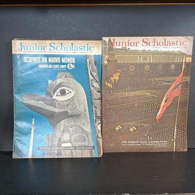 LOT 273: Vintage Scouting Sash w/Badges, Books, Scarf etc., Junior Scholastic Magazines & American Red Cross Canoeing & First-Aid...