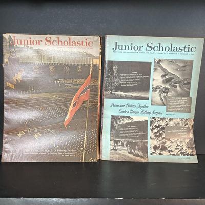 LOT 273: Vintage Scouting Sash w/Badges, Books, Scarf etc., Junior Scholastic Magazines & American Red Cross Canoeing & First-Aid...