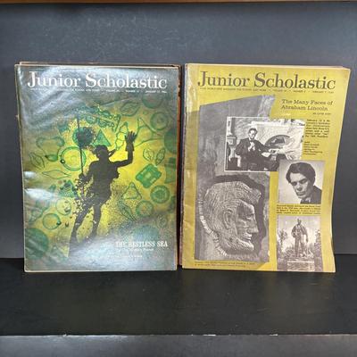 LOT 273: Vintage Scouting Sash w/Badges, Books, Scarf etc., Junior Scholastic Magazines & American Red Cross Canoeing & First-Aid...