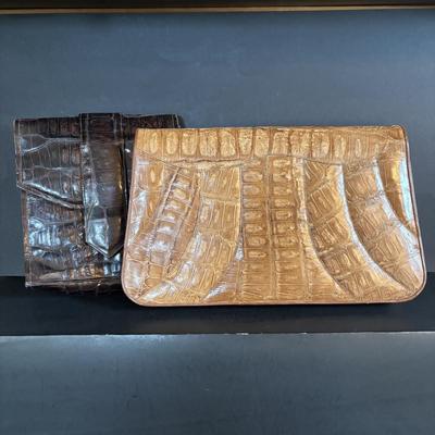 LOT 274: Unmarked Vintage Light Tan Alligator Clutch & Brown Clutch