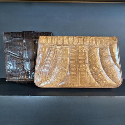 LOT 274: Unmarked Vintage Light Tan Alligator Clutch & Brown Clutch