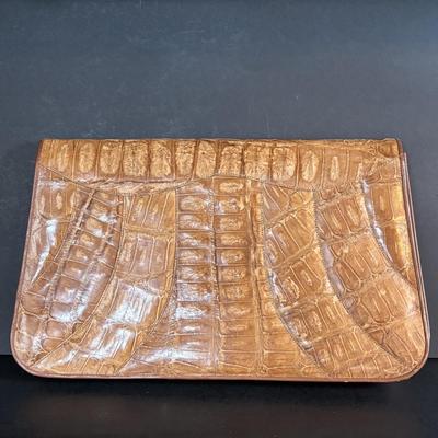 LOT 274: Unmarked Vintage Light Tan Alligator Clutch & Brown Clutch