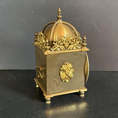 LOT 275: Vintage Linden Lucite Harp Alarm Clock, Luxor Desk Clock w/Scenic Dial, Brass Swiza 8-Day Travel Alarm Clock, & Kaiser Lamp...