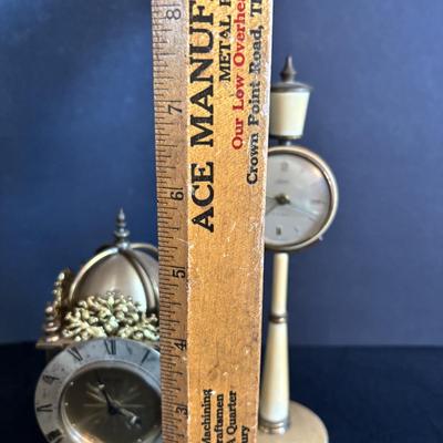 LOT 275: Vintage Linden Lucite Harp Alarm Clock, Luxor Desk Clock w/Scenic Dial, Brass Swiza 8-Day Travel Alarm Clock, & Kaiser Lamp...