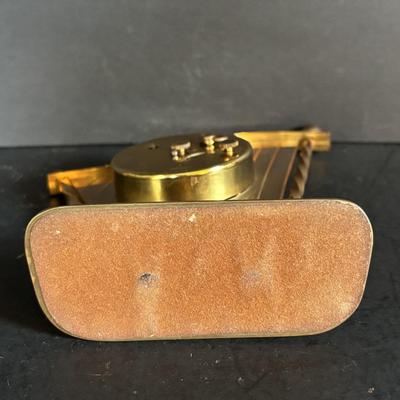 LOT 275: Vintage Linden Lucite Harp Alarm Clock, Luxor Desk Clock w/Scenic Dial, Brass Swiza 8-Day Travel Alarm Clock, & Kaiser Lamp...