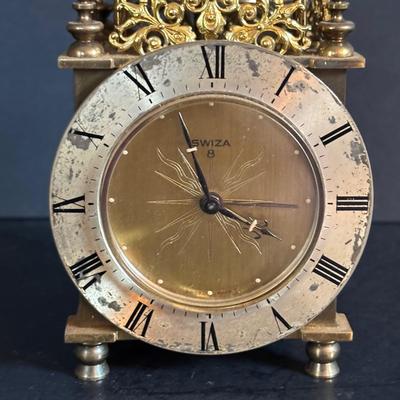 LOT 275: Vintage Linden Lucite Harp Alarm Clock, Luxor Desk Clock w/Scenic Dial, Brass Swiza 8-Day Travel Alarm Clock, & Kaiser Lamp...