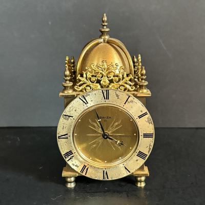 LOT 275: Vintage Linden Lucite Harp Alarm Clock, Luxor Desk Clock w/Scenic Dial, Brass Swiza 8-Day Travel Alarm Clock, & Kaiser Lamp...