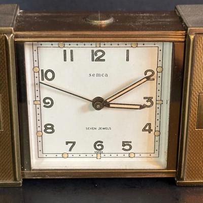 LOT 276: Vintage Art Deco Kundo Alarm Clock, Brass Semco 7 Jewels Travel Alarm Clock, Mid- Century Wind-Up Clock-Thermometer-Hydrometer...