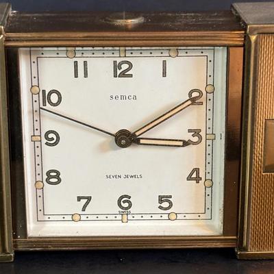 LOT 276: Vintage Art Deco Kundo Alarm Clock, Brass Semco 7 Jewels Travel Alarm Clock, Mid- Century Wind-Up Clock-Thermometer-Hydrometer...